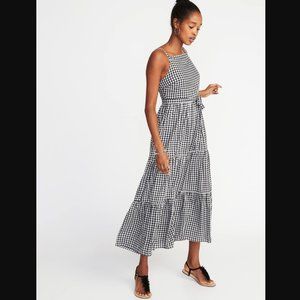 NWOT B & W Tiered Maxi Checked Boho Midaxi Dress